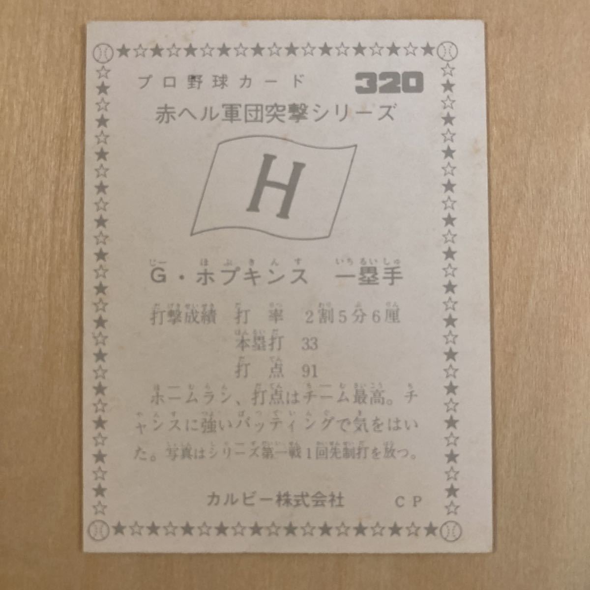 G・ホプキンス　広島東洋カープ　カープ　プロ野球カード　ホプキンス　320_画像2