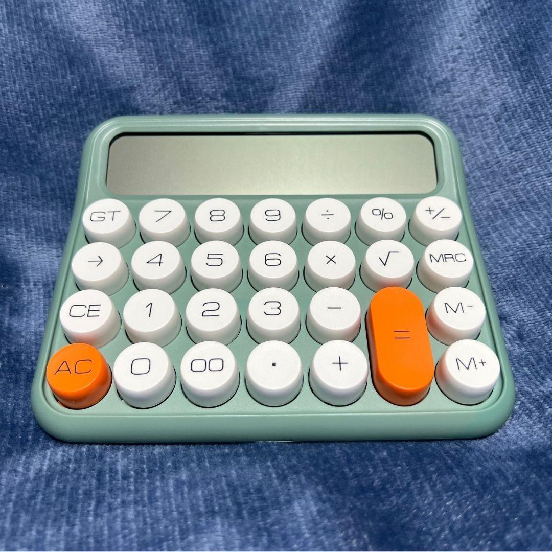 【12桁電卓】電卓タイプライターレトロ緑グリーン簿記FP家計簿かわいい資格学生計算機