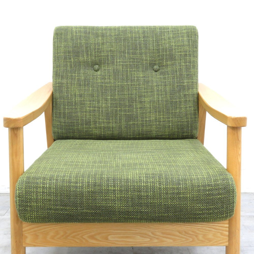 パーソナルチェア 1人用ソファ グリーン アームチェア ナチュラル 北欧 ソファ 安楽椅子 リビング ダイニング YH10811 中古オフィス_画像3