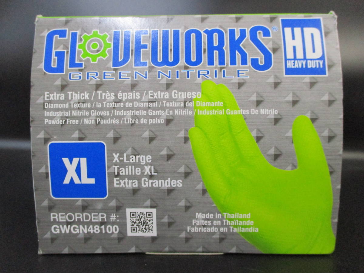 グローブワークスHD グリーンニトリルグローブGWGN48 サイズXL/100入り【在庫、未使用】_画像3
