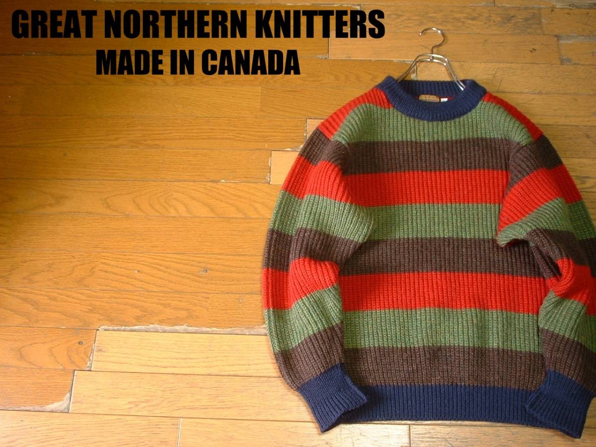 本場カナダ製GREAT NORTHERN KNITTERSフィッシャーマンズウールセーター美品40in正規MADE IN CANADAアランニットクルーネックカウチン_画像1