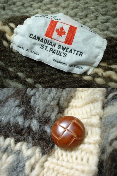 90sビンテージCANADIAN SWEATER ST.PAUL'SウールカウチンセーターLサンダーバードカナディアンカーディガンインディアンネイティブ柄チマヨ_画像2