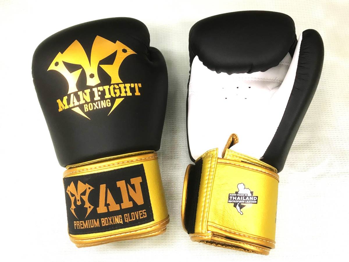 ★超限定★12oz★人気ラスト★新品★MAN FIGHT★ボクシンググローブ★黒/白/金★PU製より優れた合革製★マジックテープ式★マンファイト★_画像1