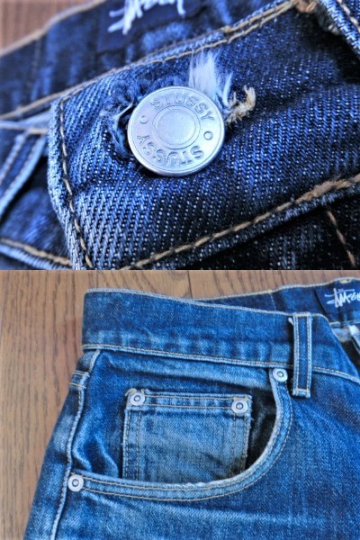 STUSSY オールド ジーンズ 米国製 90年代 ダメージ 紺タグ 紙 STUSSY オールド ジーンズ 米国製 90年代 ダメージ 紺タグ 紙
