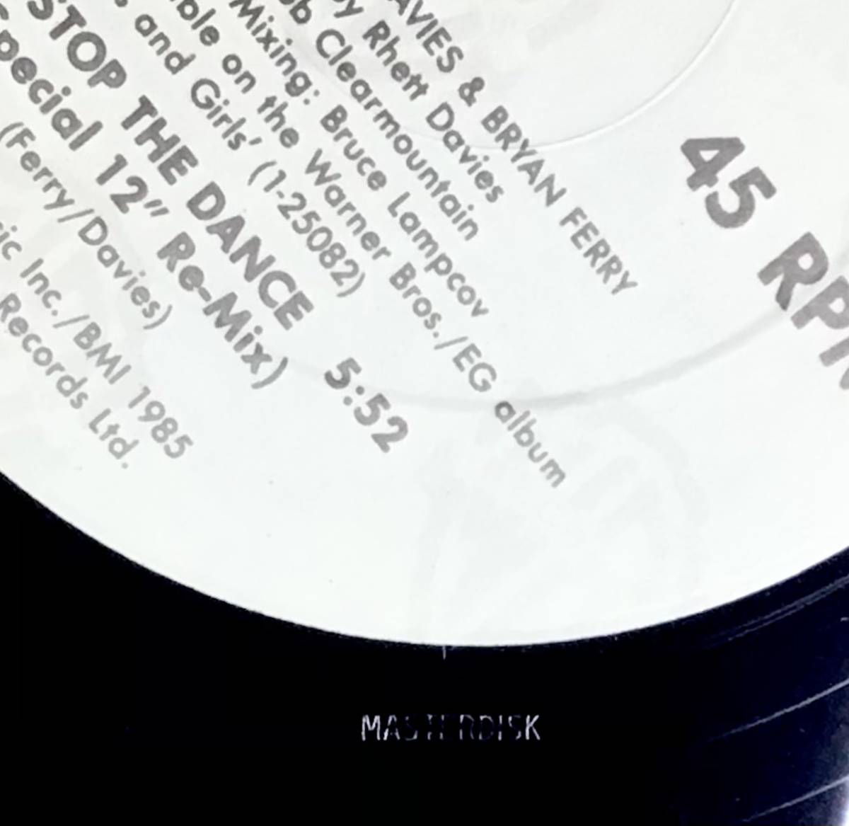 【米12】 BRYAN FERRY ブライアン・フェリー / DON'T STOP THE DANCE / MASTERDISK 刻印 1985 US盤 12インチシングルレコード 試聴済の画像6