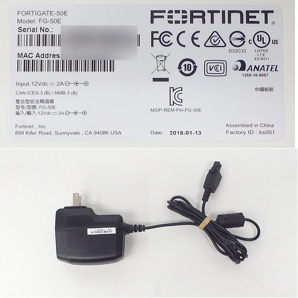 ＃ Fortinet/フォーティネット Fortigate-50E FG-50E ファイアウォール ACアダプタ付属 初期化済み No.1_画像4