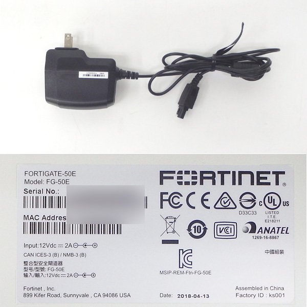 ＃ Fortinet/フォーティネット Fortigate-50E FG-50E ファイアウォール ACアダプタ付属 初期化済み No.8_画像4