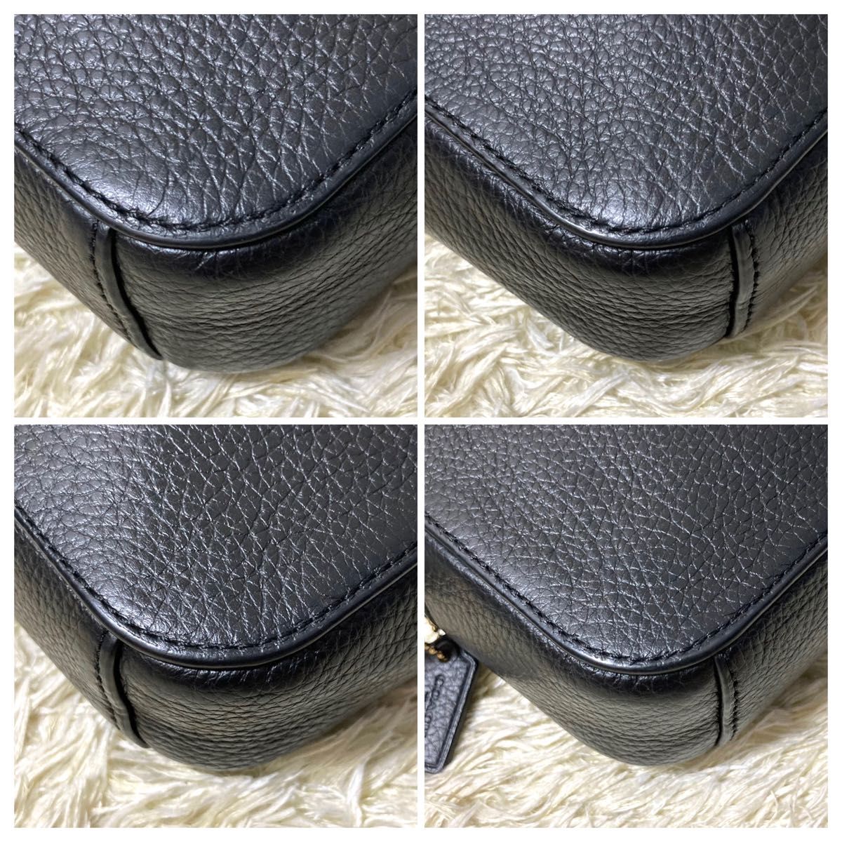 【極美品】COACH コーチ カメラバッグ レザー 黒 シボ革 スクエア ショルダーバッグ 大容量