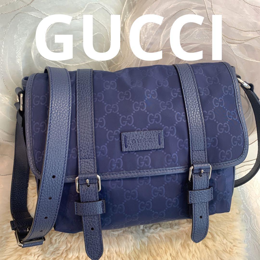 ☆超美品☆GUCCI GGナイロン 斜め掛けショルダーバッグ ネイビー