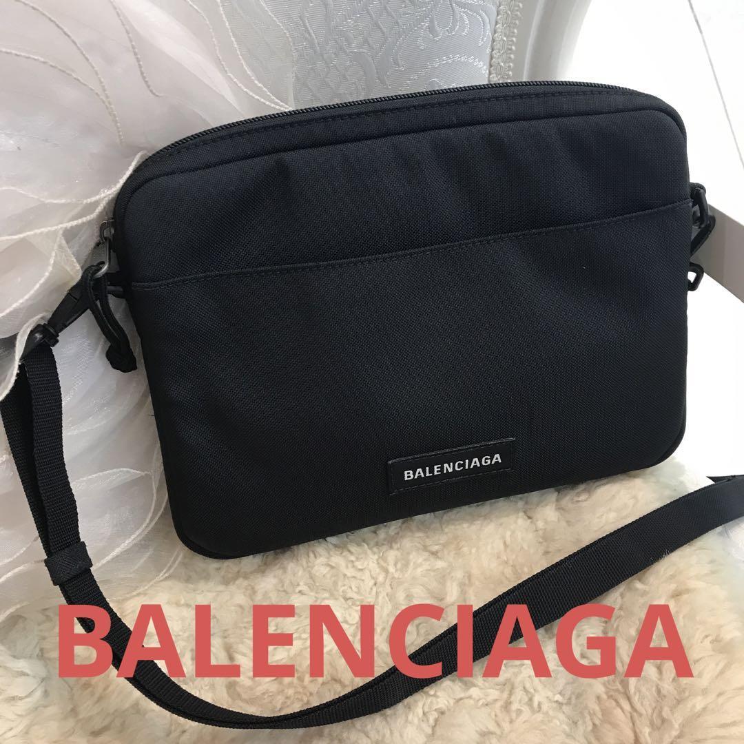 ☆美品☆BALENCIAGA　ロゴ　ショルダーバッグ　ナイロンキャンバス　黒