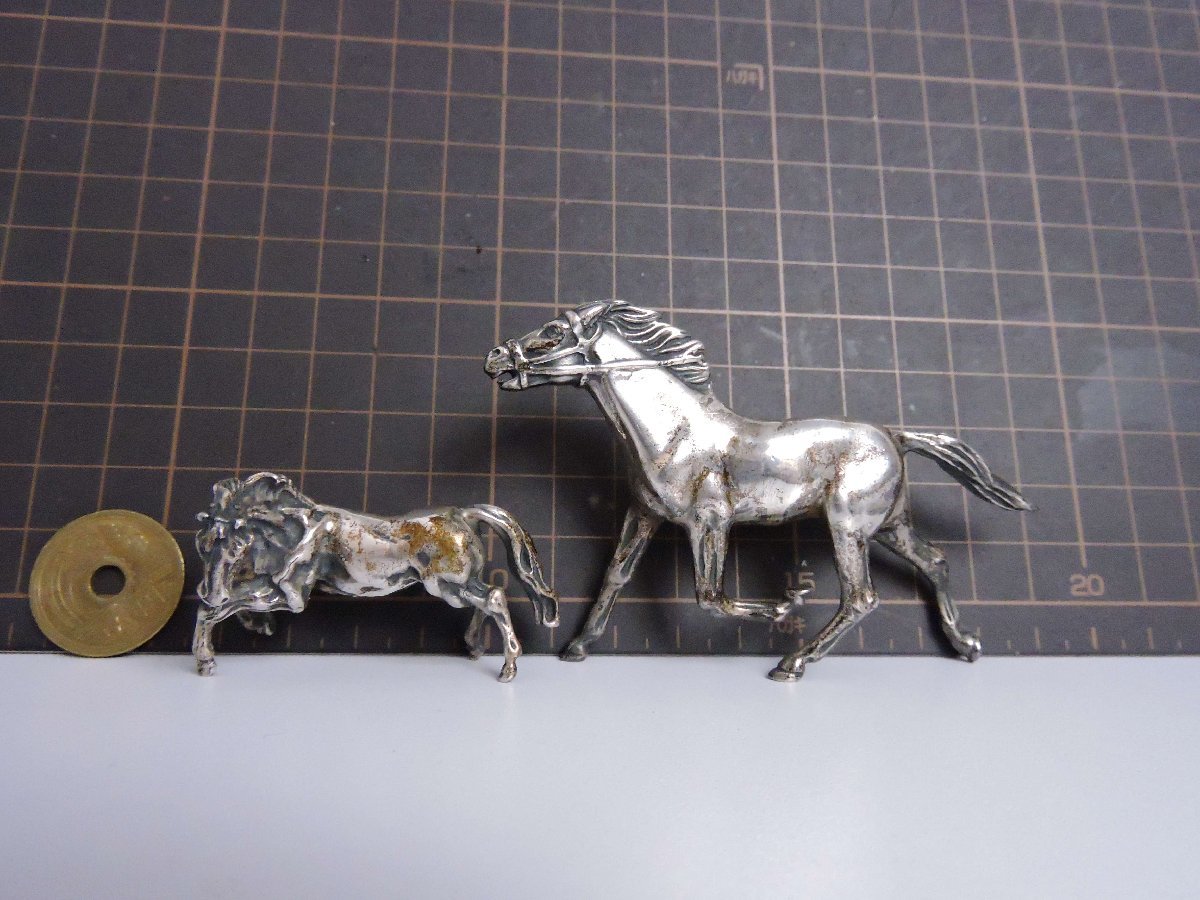 シルバー800 銀製 置物 ミニチュア 馬 親子 約9㎝ 約5㎝ 2点セット 約112.3ｇ_画像8