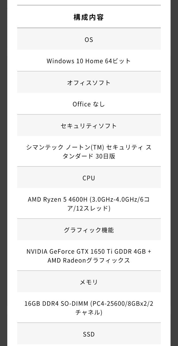 ガレリア ゲーミングノートPC GALLERIA RL5R-G50T 中古品 Ryzen5 4600H/GTX 1650Ti_画像9