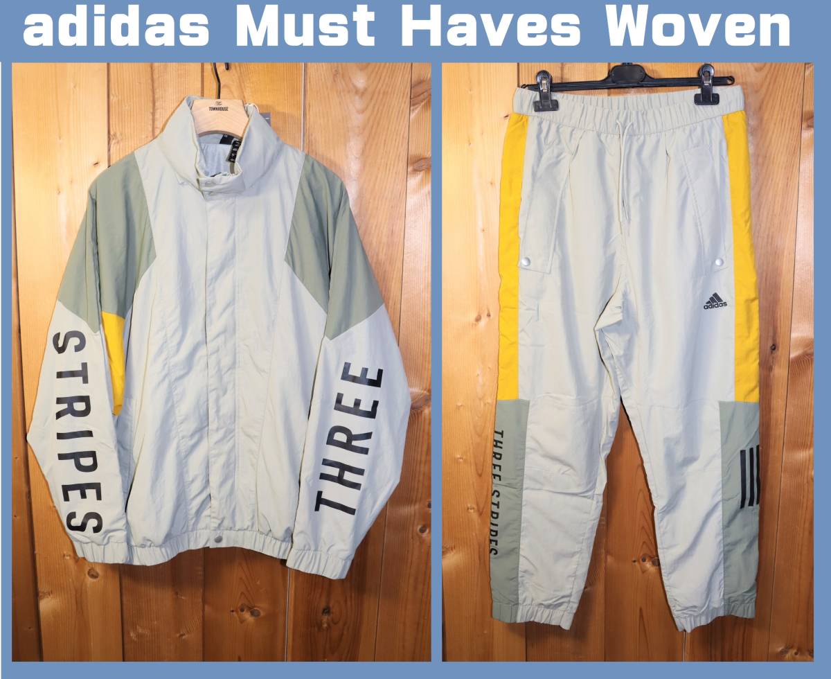 送料無料 即決【未使用】 adidas ★ Must Haves Woven Jacket & Pants セットアップ (Lサイズ) ★ アディダス マストハブ ウーブン 上下_画像1