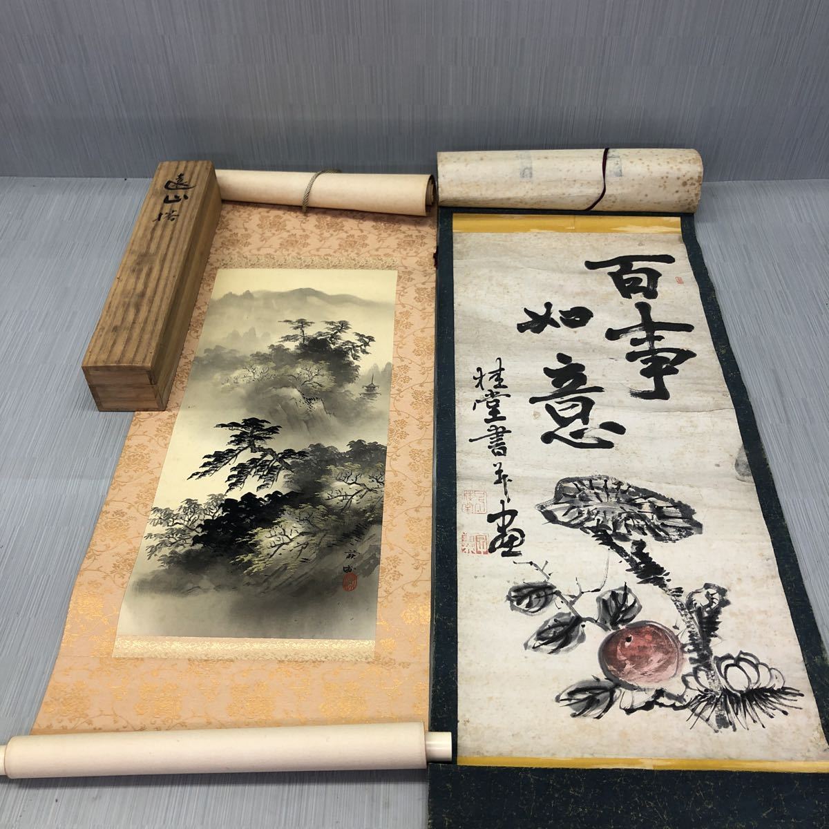 □ C-199 掛け軸 掛軸 山水画 松鶴 日本画 中国 風景画 高砂の国