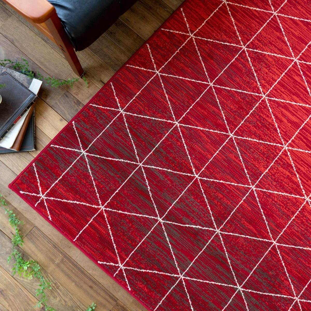 カーペット 絨毯 おしゃれ 幾何学 ベニワレン調 ウィルトン織 ベルギー製 ラグ 約 200х200 cm 約 2 畳 レッド