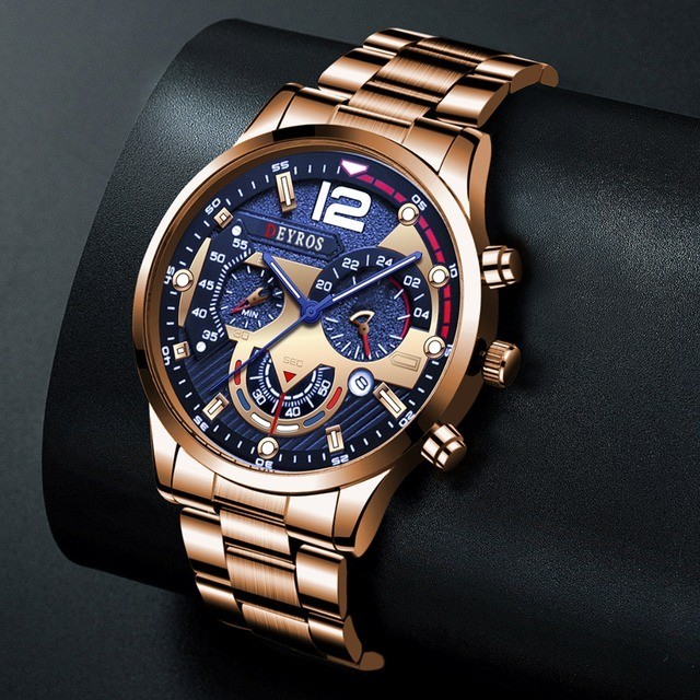 T429 新品 DEYROS クロノグラフ 腕時計メンズ ラグジュアリー ピンクゴールド アナログ_画像2