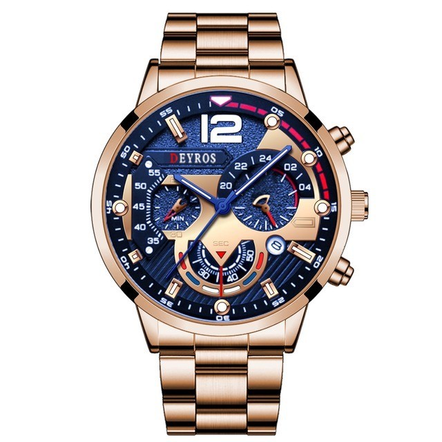 T429 新品 DEYROS クロノグラフ 腕時計メンズ ラグジュアリー ピンクゴールド アナログ_画像5