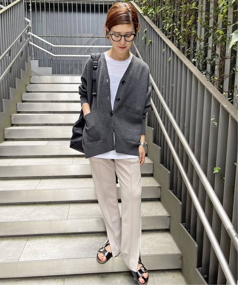 新品】Spick & Span ダブルジャガード ビッグカーディガン グレー-
