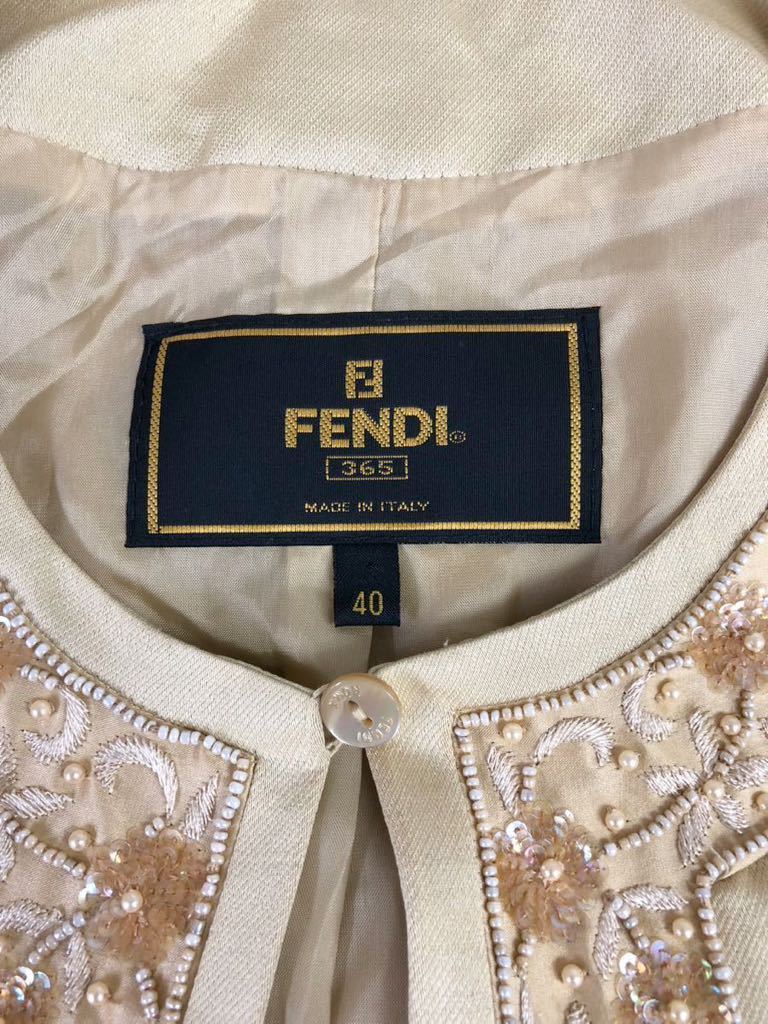 FENDI フェンディ　レディース　イエロー　ビーズ装飾　ワンピース　ジャケット　セットアップ　40表記_画像5