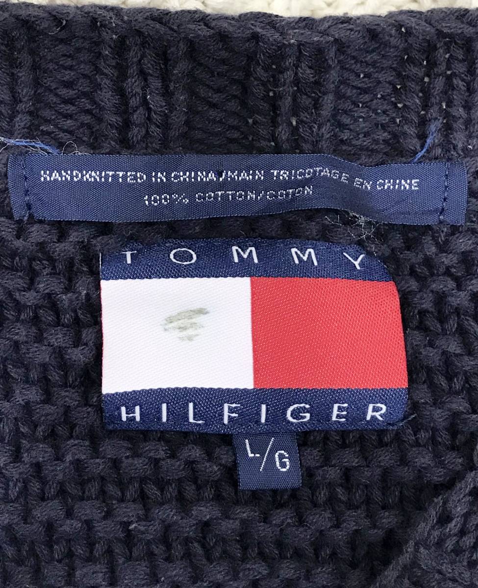 TOMMY HILFIGER ケーブル編み ニット セーター プルオーバー 長袖 アンカー 星 コットン 紺 古着 トミーヒルフィガー SIZE：L■1010I_画像3