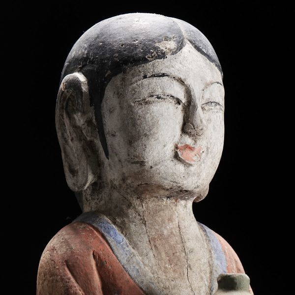 W516. 時代朝鮮美術 木彫 彩色 人物像 高さ39cm / 古美術東洋彫刻美術