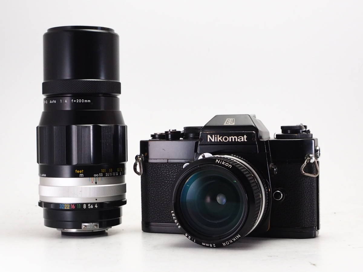 ★実用品★ ニコン NIKON NIKOMAT EL ボディ 28mm F3.5 / 200mm F4 ★タブルレンズセット ★露出計動作! #TA1791_画像1