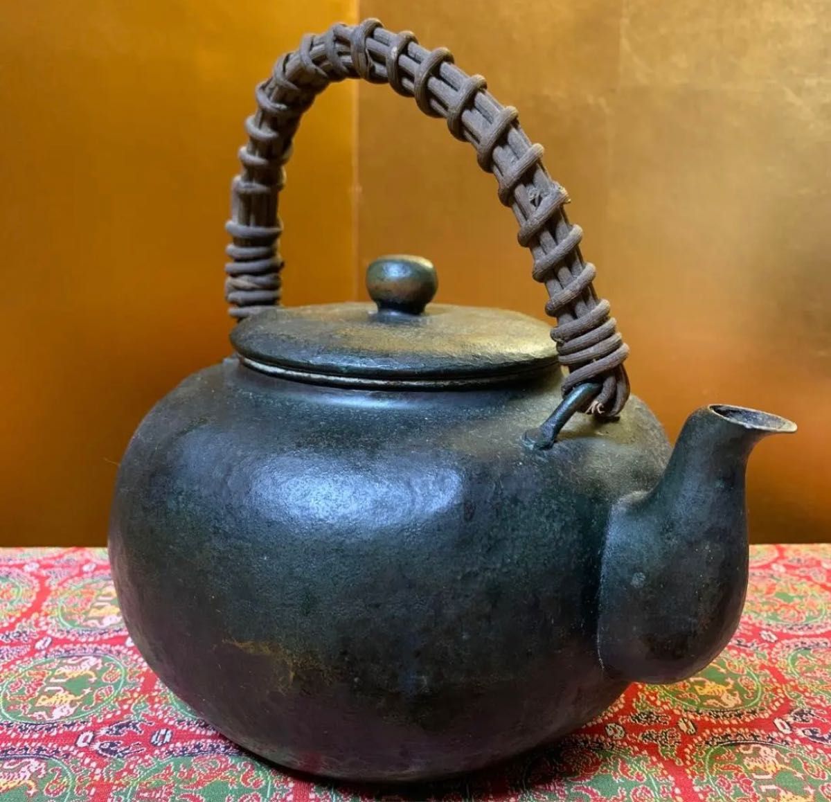 古作 玉川堂 草蔓提手 銅瓶 水注 煎茶道具 重量計637g