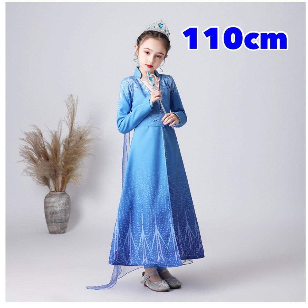 long One-piece Princess dress hole snow L sa.. sama cosplay fancy dress Kids child Halloween 110 blue long sleeve 