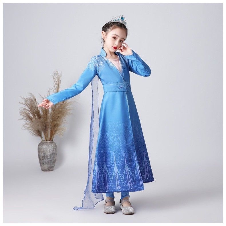  long One-piece Princess dress hole snow L sa.. sama cosplay fancy dress Kids child Halloween 110 blue long sleeve 
