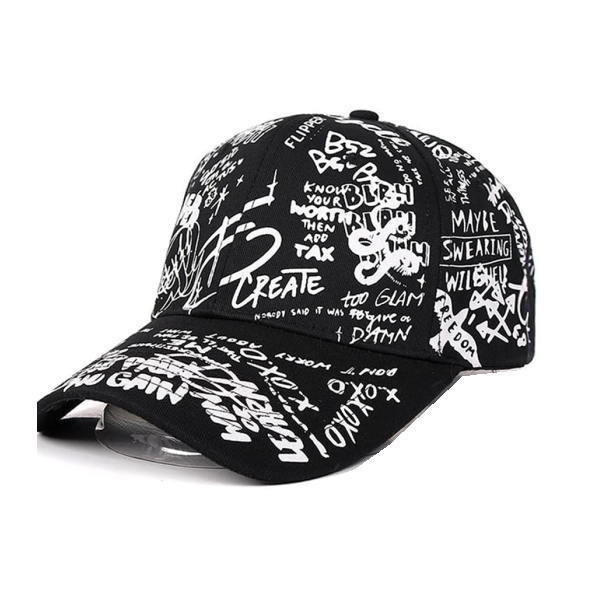 ロゴ キャップ CAP 帽子 ハット 手書き ロゴ 文字アート GRAFFITI 男女兼用 サイズ調整可能 アウトドア ゴルフ ブラックの画像1