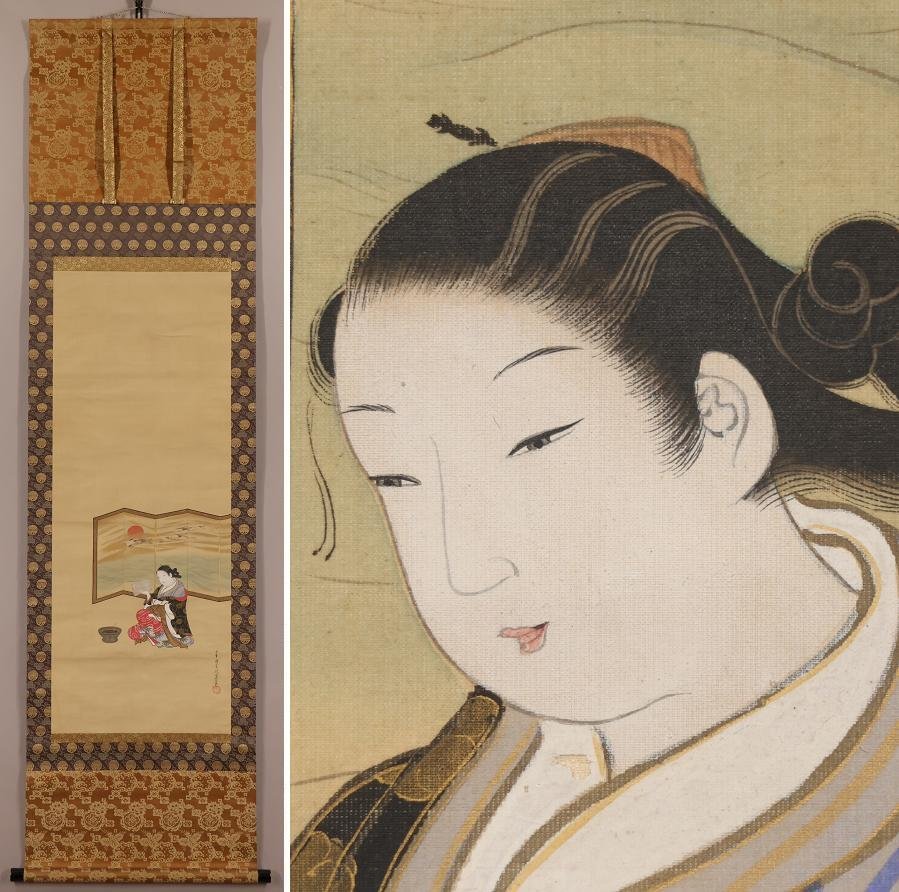 【模写】◆宮川長春◆美人画◆浮世絵師◆日本画◆絹本◆掛軸◆s736のサムネイル