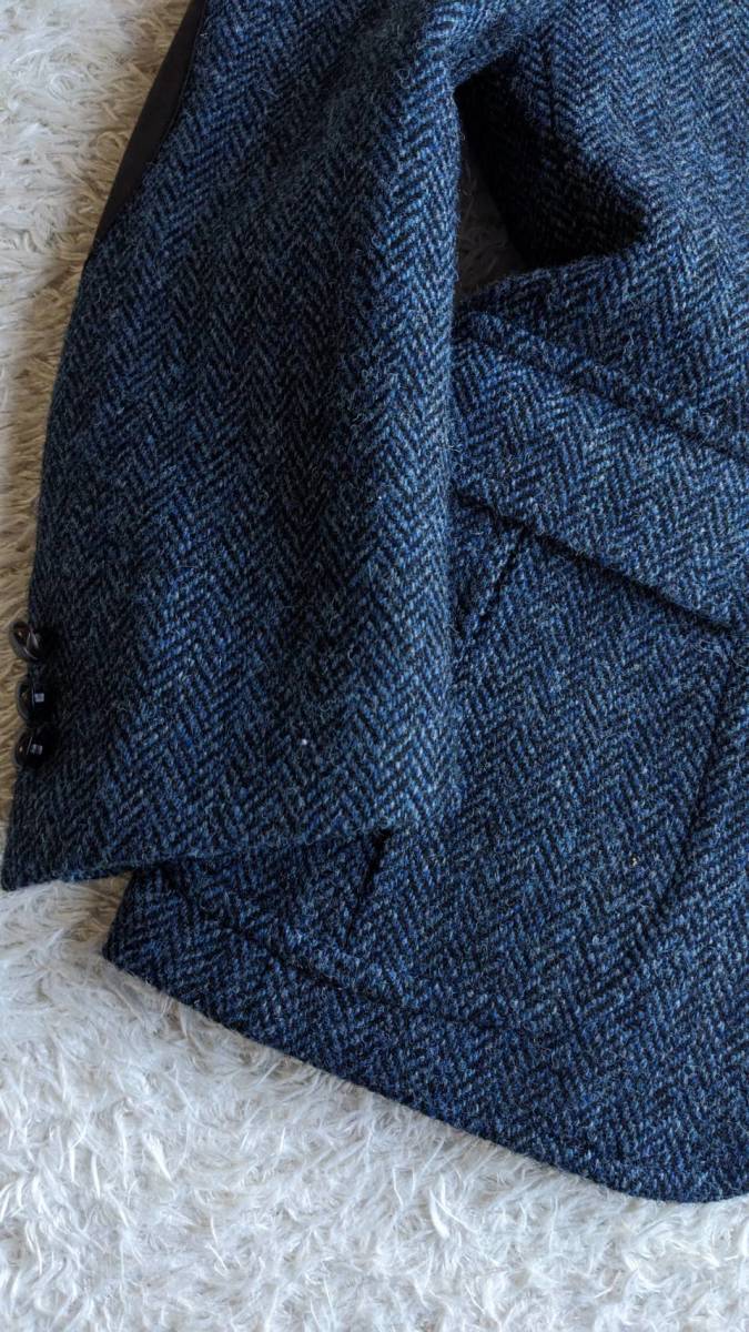 HARRIS TWEED ハリスツイード ウール くるみボタン 3B ジャケット 日本製 パッチポケット エルボーパッチ AB4 Mサイズ相当_画像6