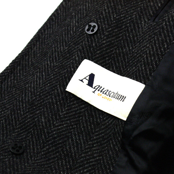 激レア！イングランド製 Aquascutum アクアスキュータム ヘリンボーン 比翼コート ロングコート ビジネスコート R38 23-1010fu08_画像7