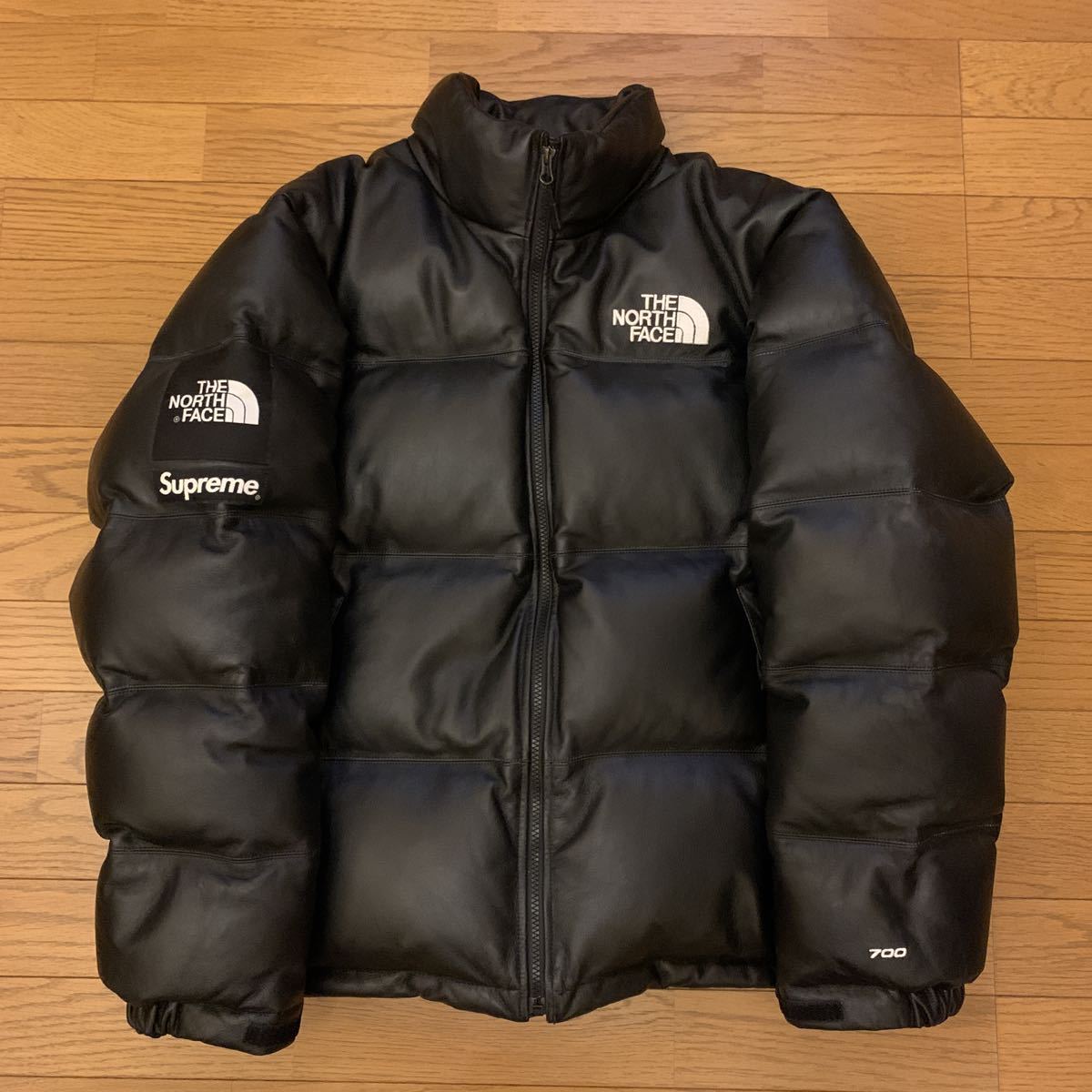 希少 17AW Supreme x The North Face Leather Nuptse Jacket Black Largeシュプリームザノースフェイスレザーヌプシ黒Lサイズ付属品完備