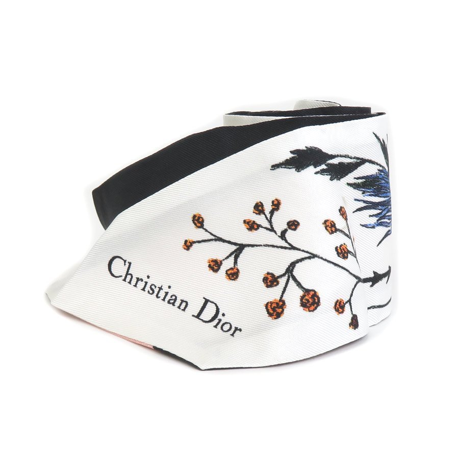 クリスチャンディオール Christian Dior スカーフ シルク ホワイト/ピンク/マルチカラー e57058a