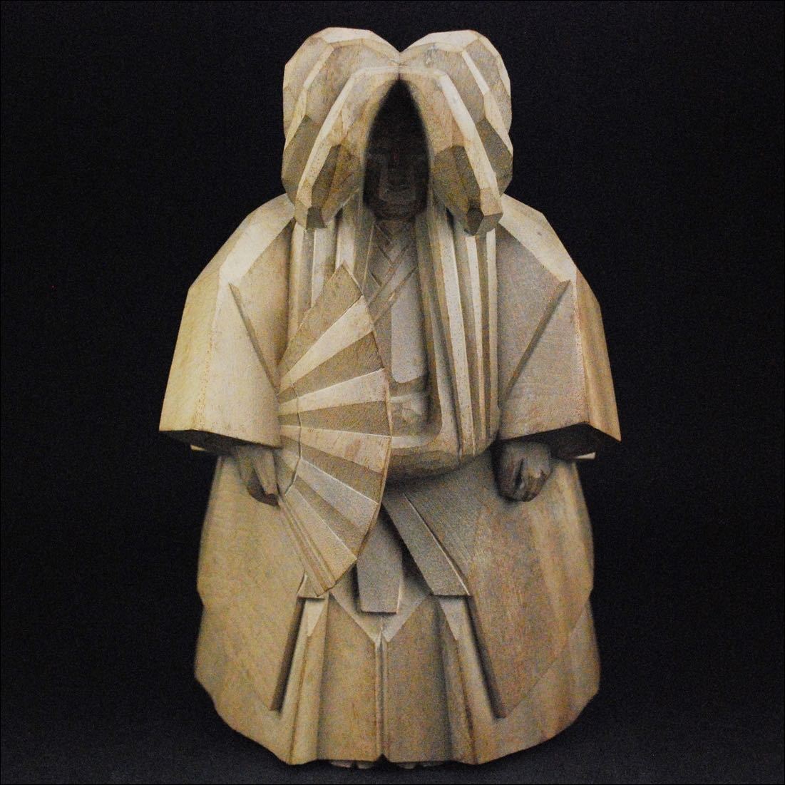 井波彫刻【横山一夢】作 木彫 猩々 能人形 飾物 共箱 22.5cm