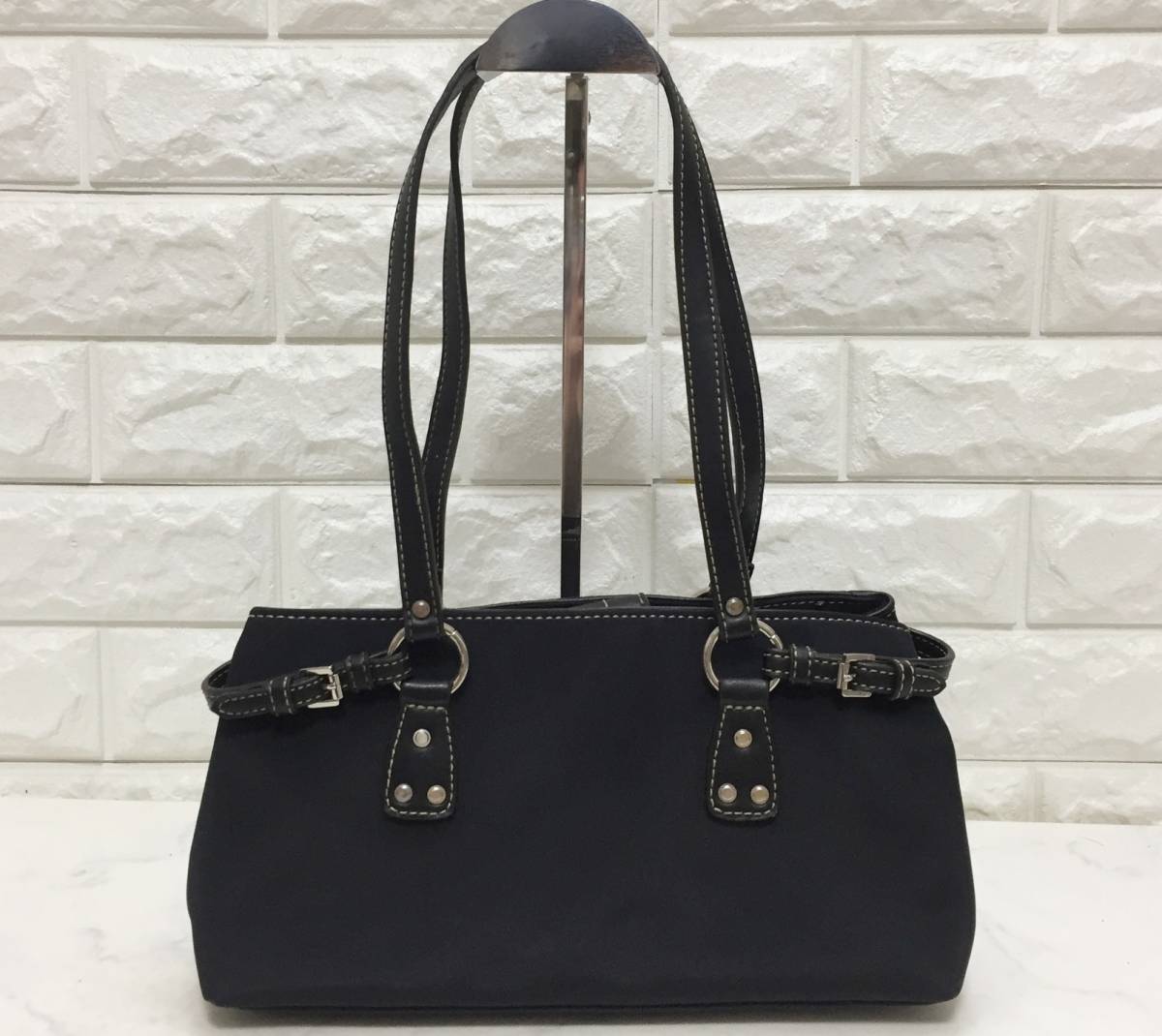 no17290 NINE WEST ナインウエスト レザー ナイロン ショルダー トート バッグの画像1