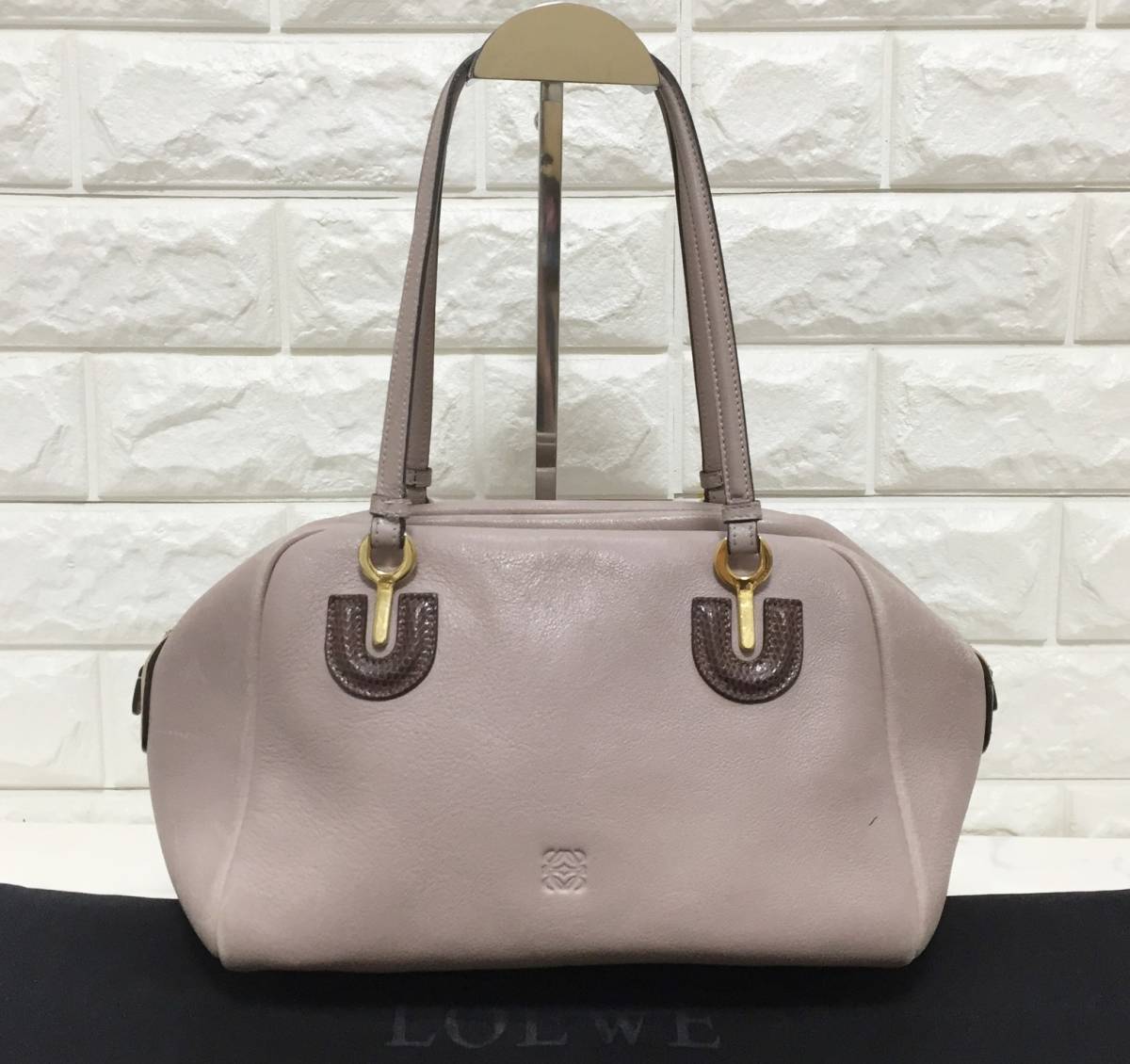 no17421 LOEWE ロエベ マドリード スペイン製 アナグラム 本革 レザー オーストリッチ ハンド トート ミニボストン バッグ_画像1