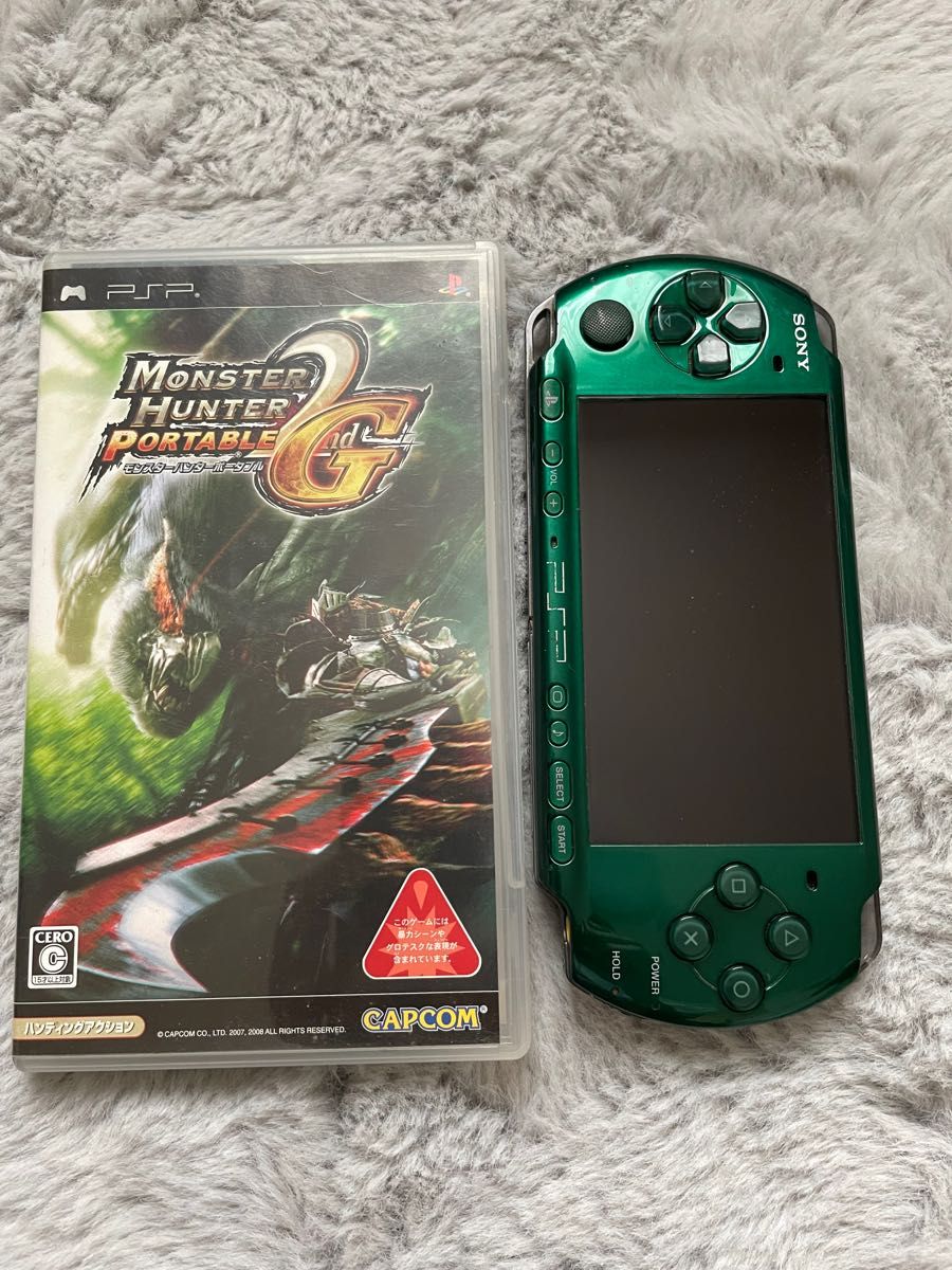 モンハン仕様】PSP-3000 greenソフト、ケースセット-