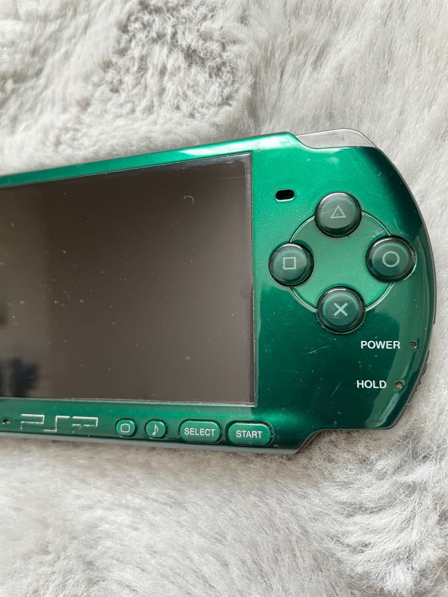 PSP 3000本体 グリーン 動作確認済み おまけ モンスターハンター カセット付き