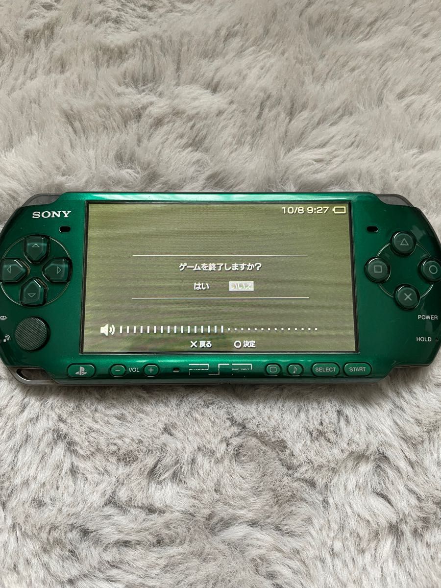 PSP 3000本体 グリーン 動作確認済み おまけ モンスターハンター カセット付き