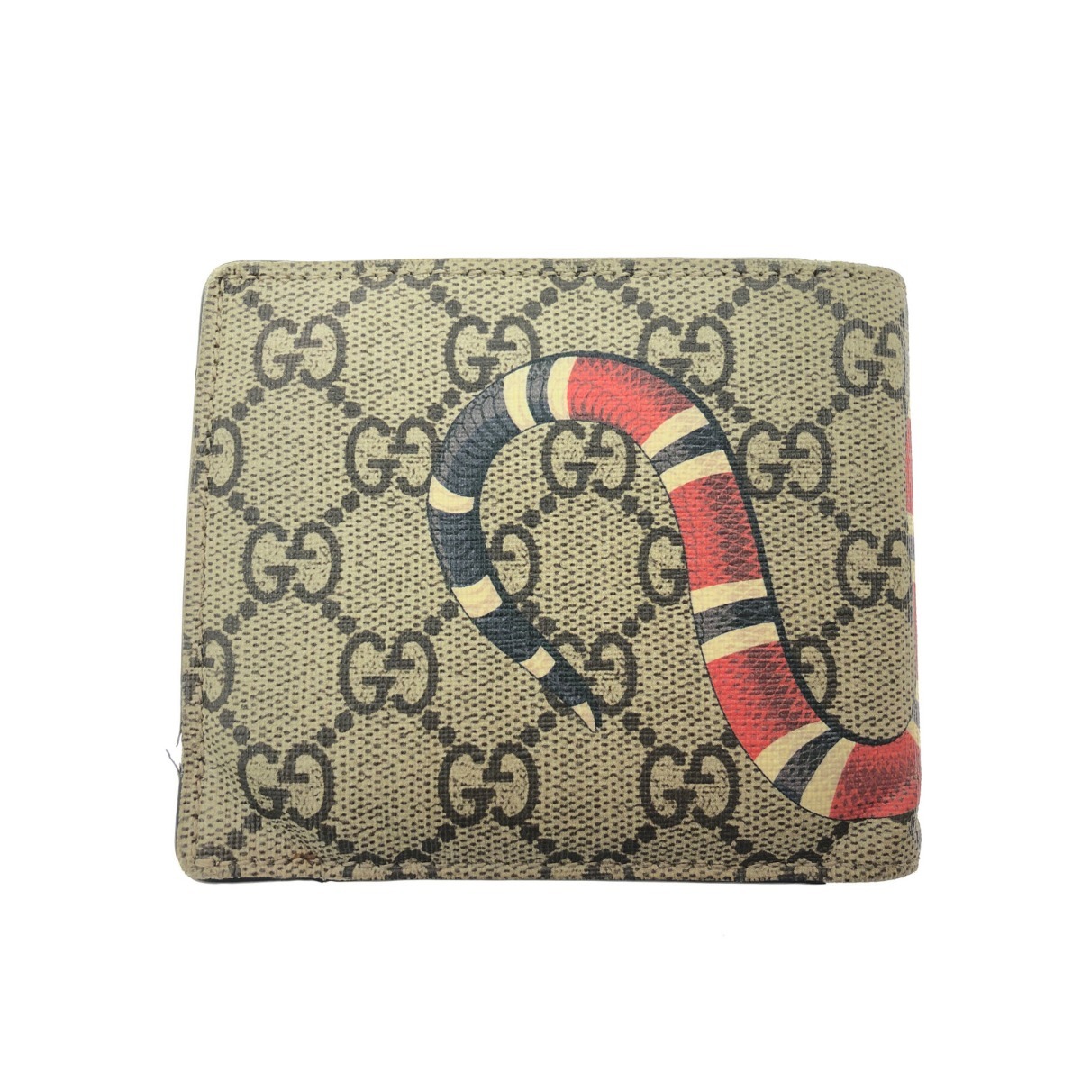 ▼▼ GUCCI グッチ メンズ 二つ折り財布 キングスネークプリント GGスプリーム 小銭入れ破れ有り 451266 傷や汚れあり_画像2