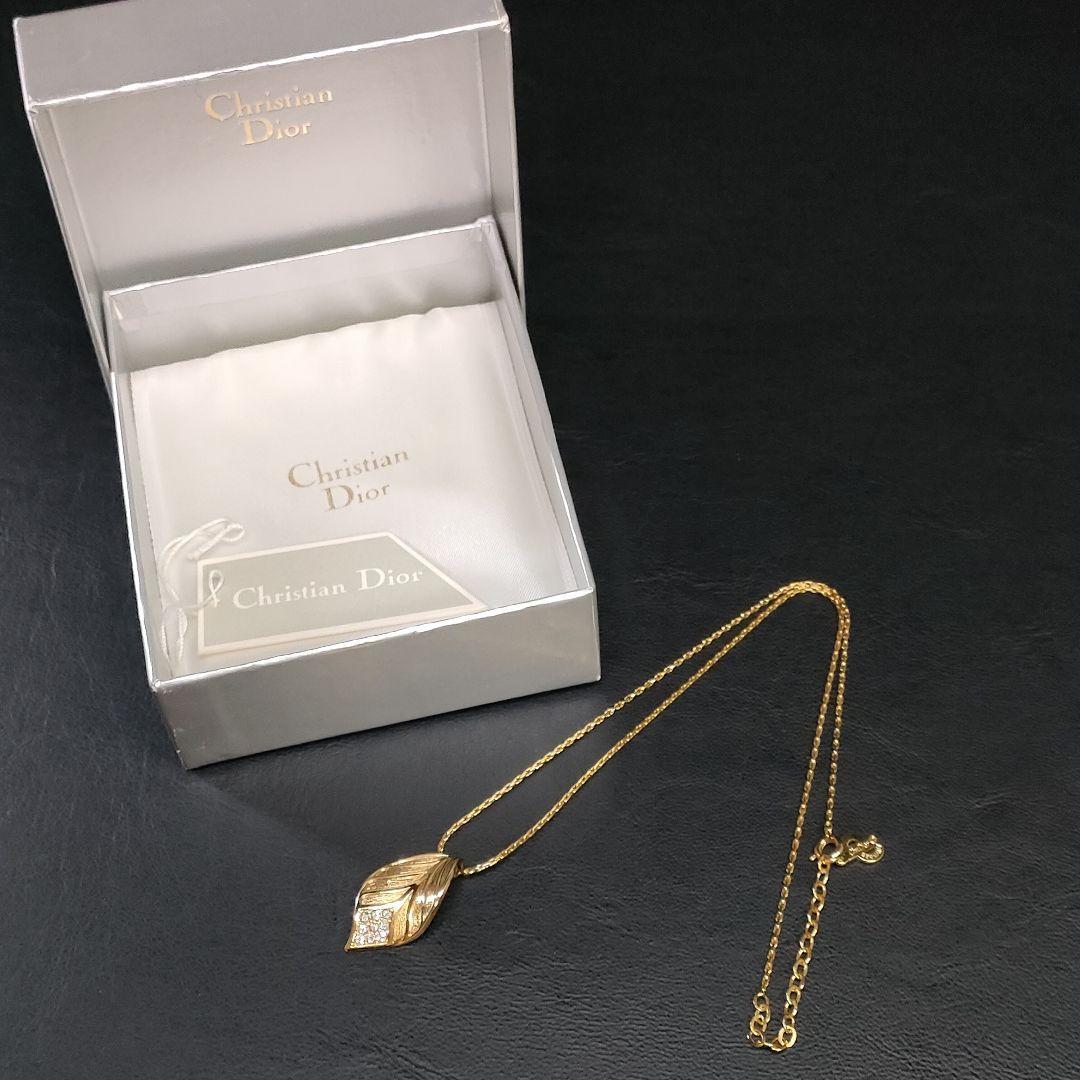 【極美品】Dior　ディオール　ネックレス　ゴールド　リーフ　葉　ラインストーン