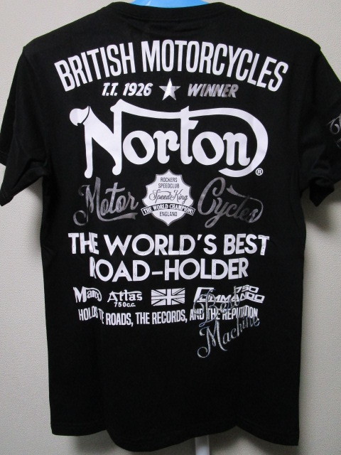 新品！Norton 半袖Ｔシャツ・Ｍ・黒／ブラック（ノートンモーターサイクル吸水速乾プリントステッチ英国バイクメーカーオートバイウエア）_画像1