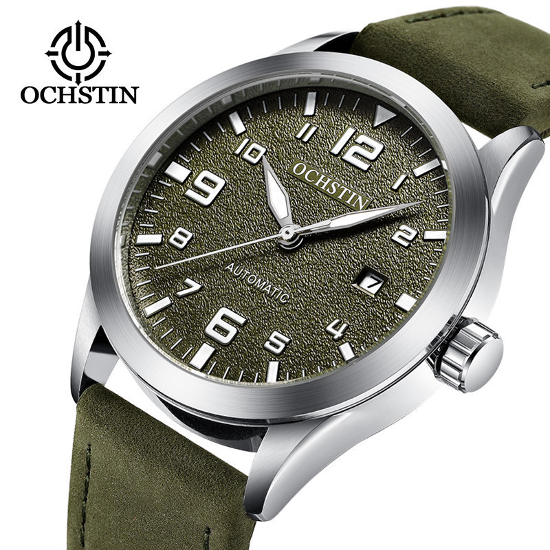 腕時計 メンズ OCHSTIN 高級海外ブランド 本革 レザー 機械式 ミリタリー 選べる4色 軍隊 ビジネス 自動巻き
