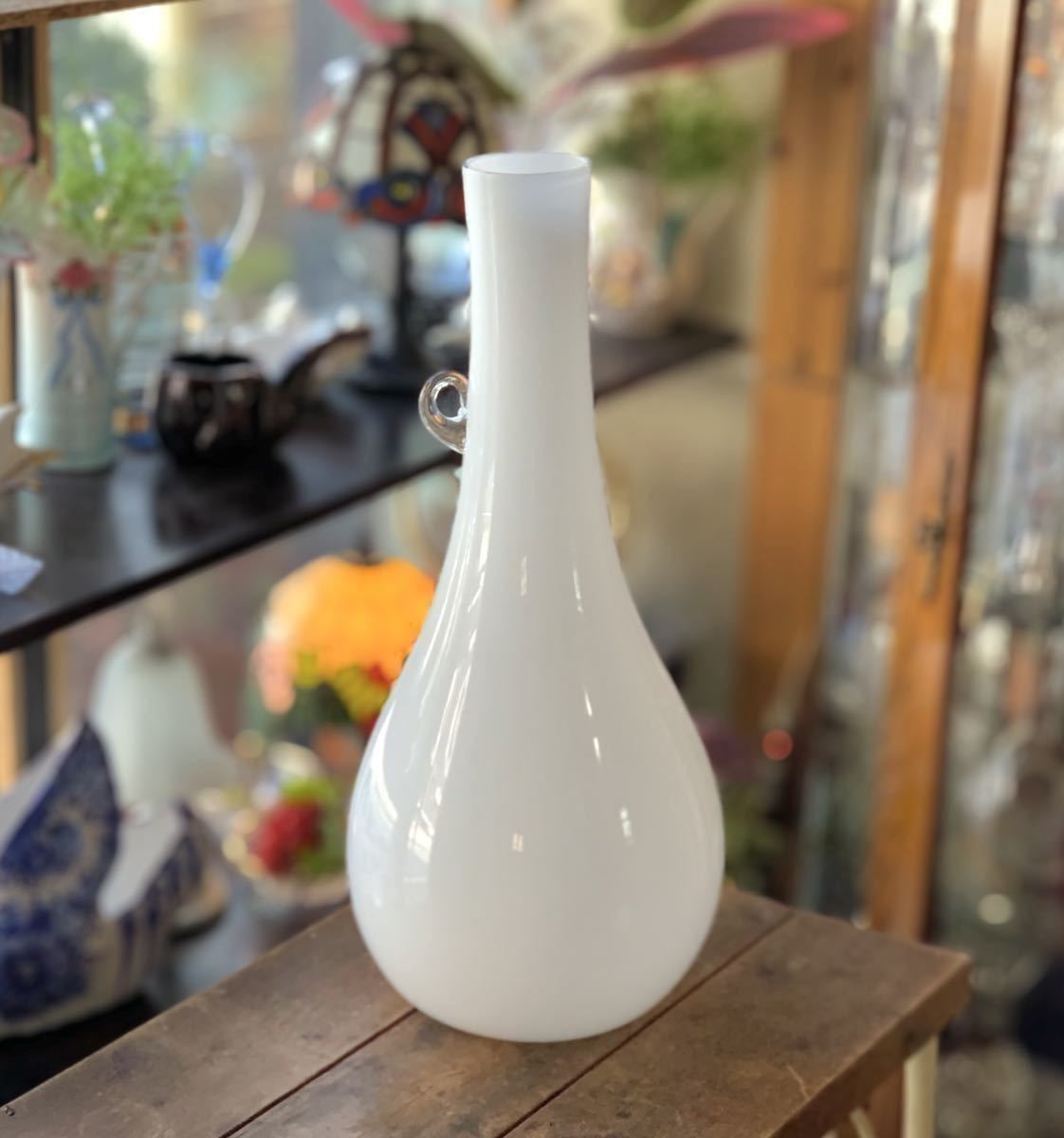 【大型】 花瓶 フラワーベース ガラス 白 H59cm 置物 飾り インテリア 花器 白 ホワイト