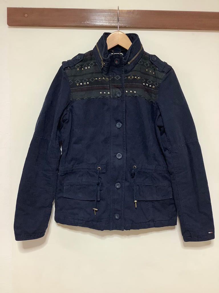 そ1219 HILFIGER DENIM ヒルフィガーデニム フィールドジャケット M-65 レディース M ネイビー_画像1