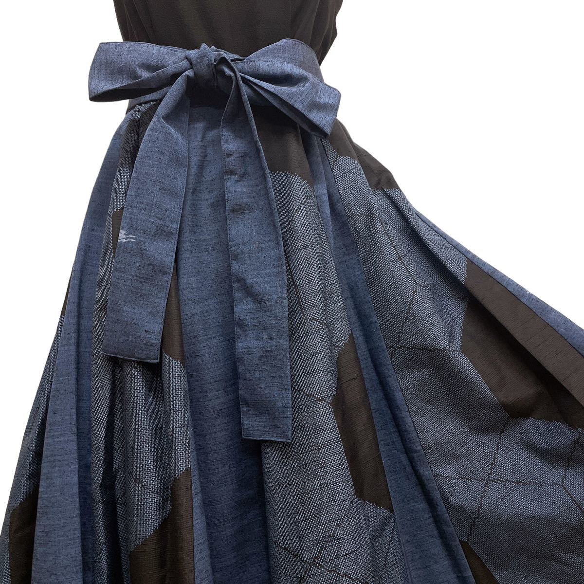 【心和 】”和で魅せる”フレアーワンピース 着物リメイク ワンピース 衣装 結婚式 紺黒 L～2L （B51003）_画像8