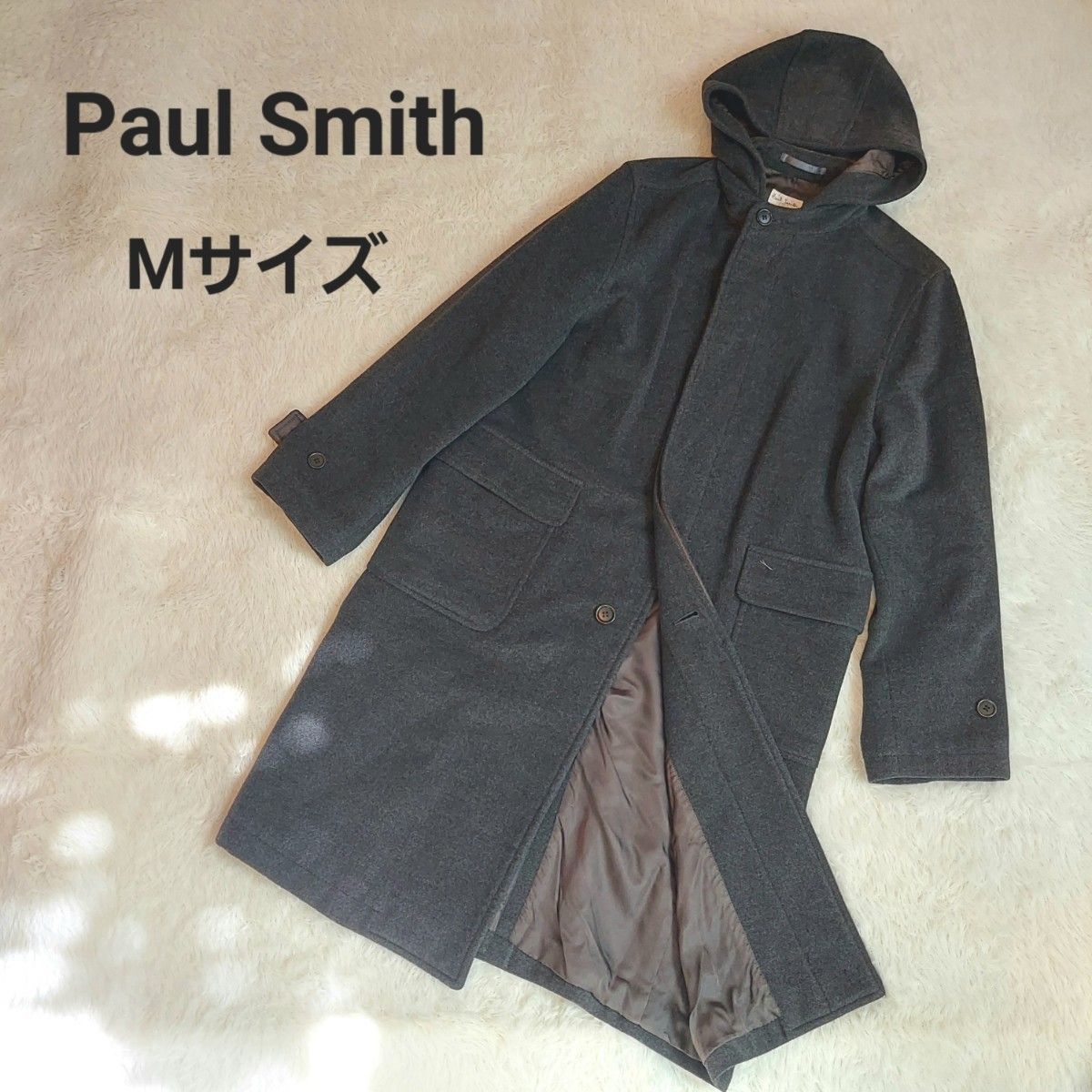 アンゴラ混】Paul Smith ポールスミス ロングコート フーデッド-