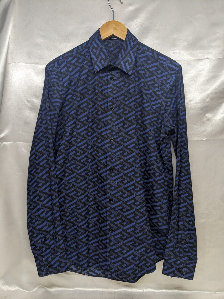 VERSACE 22SS ヴェルサーチ 総柄ロングスリーブドレスシャツ 1004659-1A03214 サイズ：38 カラー：ブルー/ブラック